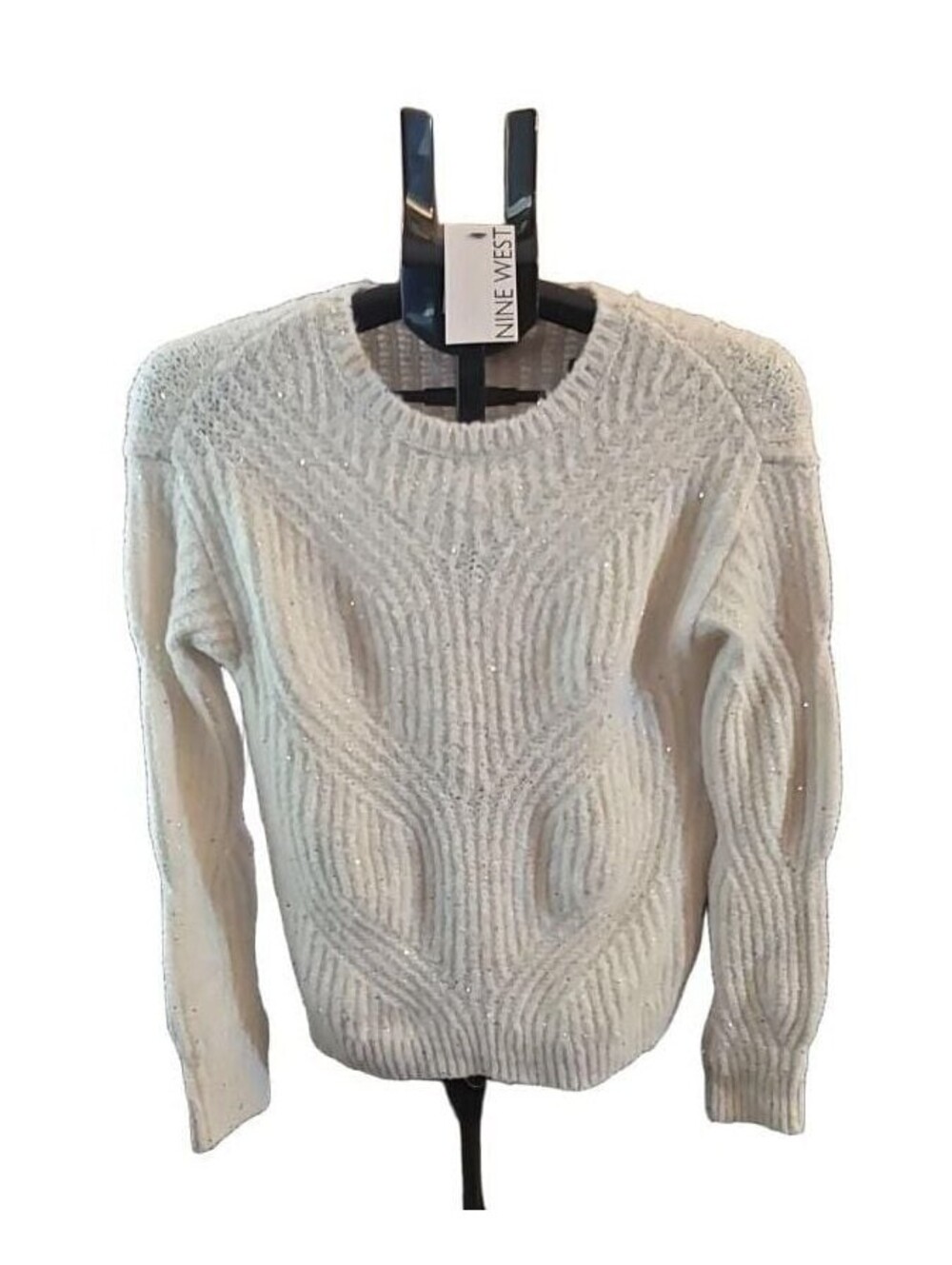 Nine West Women's Cream Metallic Cable Knit Pullover Sweater Size XS New With Ta
